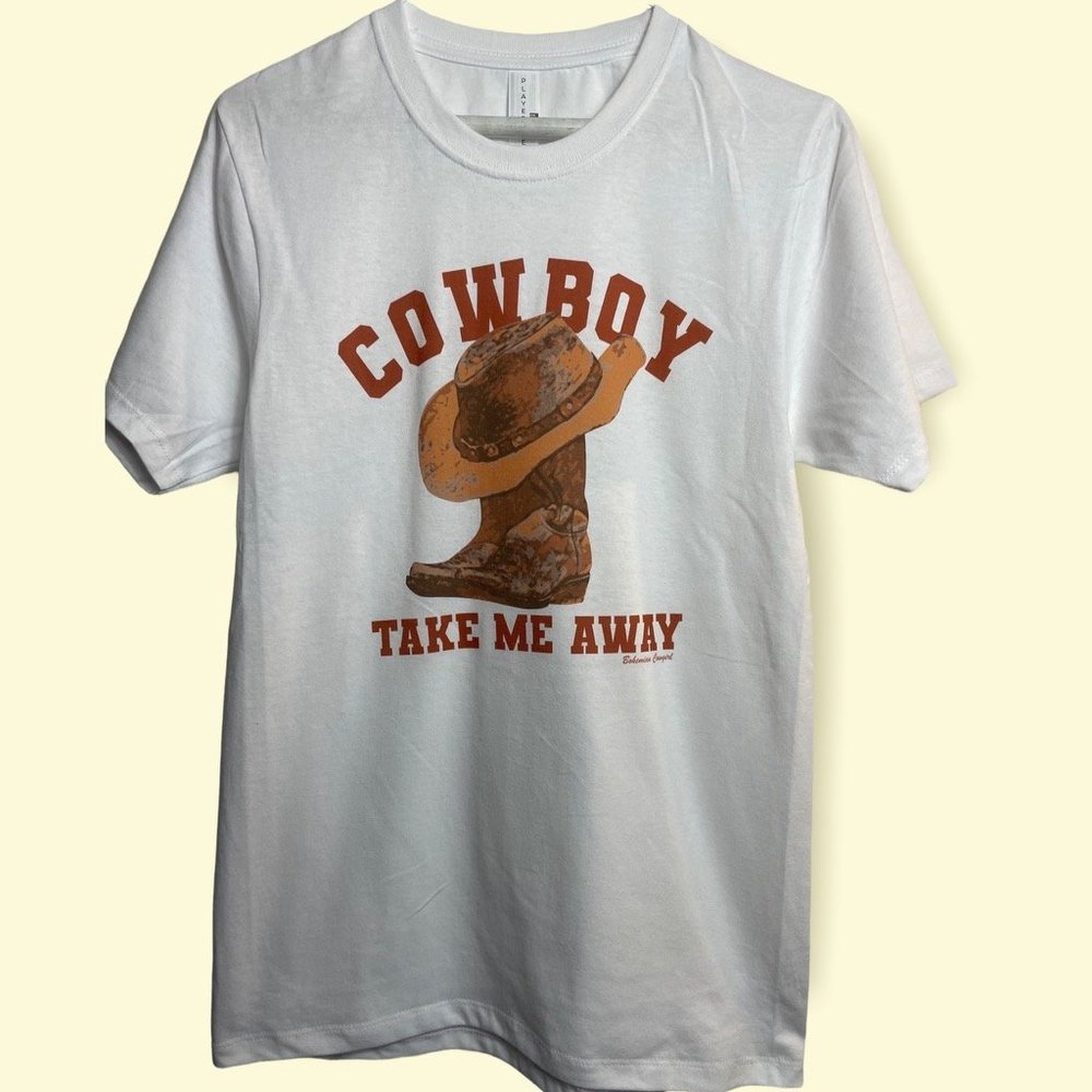 Cowboy Take Me Away Country Western Cowgirl Boots Hat Unisex Graphic Tee T-Shirt